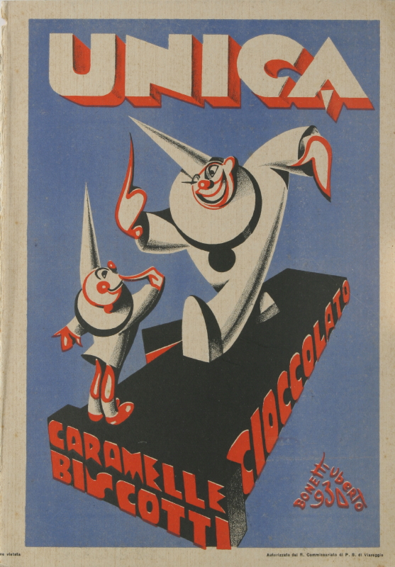 Copertina del programma del Carnevale di Viareggio con pubblicità della ditta dolciaria "Unica"