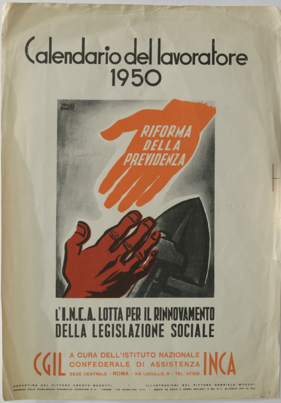 Copertina-locandina I.N.C.A. del Calendario del Lavoratore 1950