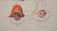 GAMC immagine opera Bonetti, studi per la faccia-maschera di burlamacco, 1930, matita e acquerello su carta, cm.11,5x19,5