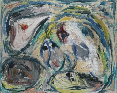 GAMC immagine opera Pierre Alechinski, Trois petit tours, 1962, olio su tela, cm.33x41 foglio cm.33,5x45