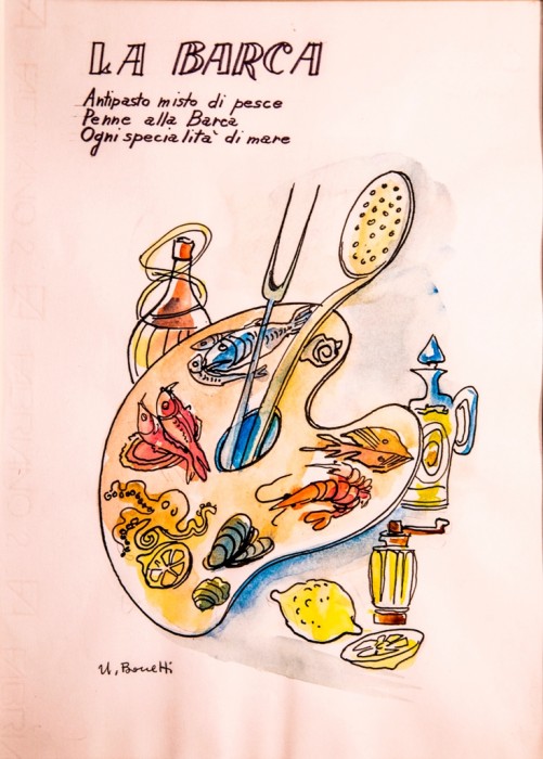 GAMC - Galleria di Arte Moderna - Opera : Serie di locandine dei ristoranti versiliesi realizzate per il Servizio Ramel: La Barca - autore: Bonetti Uberto , immagine