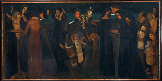 GAMC immagine opera Lorenzo Viani, Benedizione dei morti del mare, 1914-1916, Olio su tela, cm.192x394