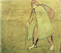 GAMC immagine opera, Lorenzo Viani, Viandante con sacco sulle spalle, China acquerellata su carta, cm.43x38