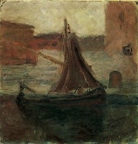 GAMC immagine opera, Lorenzo Viani, Darsena, 1906, Olio su cartone, cm.30,5x22,5